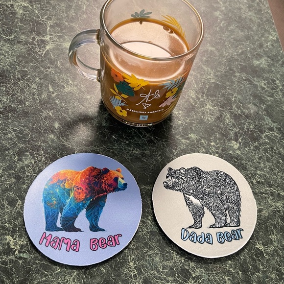 Mama Bear, Dada Bear Coaster set with infused ink on neoprene - Picture 6 of 6